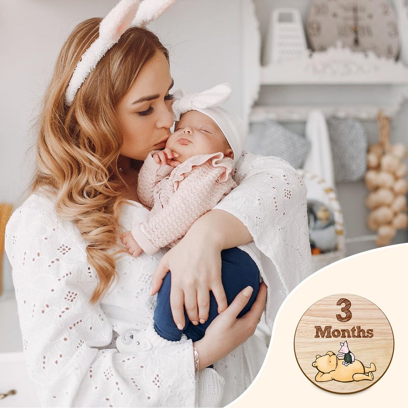 Hatzelou 7Pcs Baby Monthly Milestone Circles, Winnie Baby Stuff, Double-Sided Printing Months Baby Milestone Wooden Keepsake, Milestone Wooden Circles Stuff for for Documenting Growth - Image 5